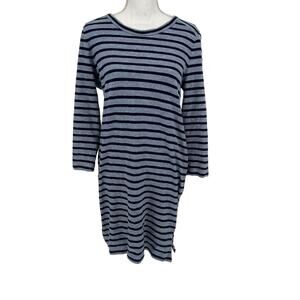 J. Crew Blue Striped Size Zipped Long Sleeve Shirt Dress Sz Med